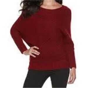 Jennifer Lopez Size Small Red Button Cut Out Drop Sleeves Rib Boatneck Sweater